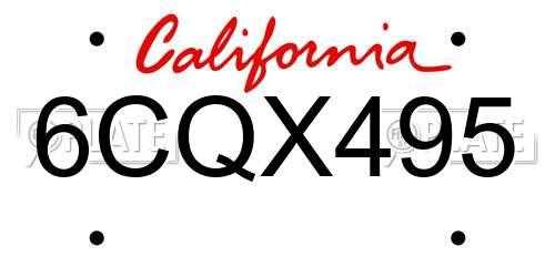 6CQX495 California License Plate