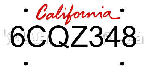 6CQZ348 California License Plate
