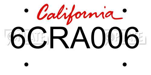 6CRA006 California License Plate