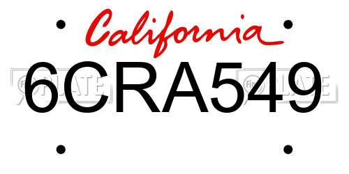 6CRA549 California License Plate