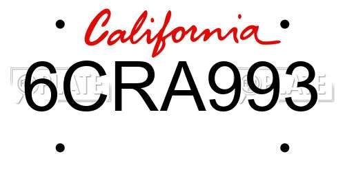 6CRA993 California License Plate