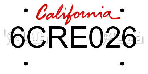 6CRE026 California License Plate