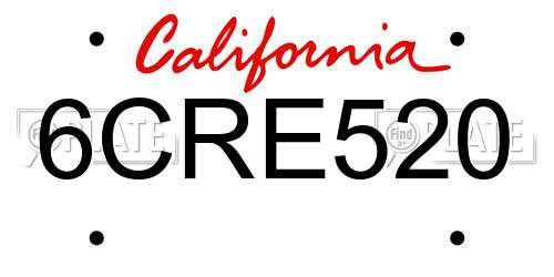 6CRE520 California License Plate