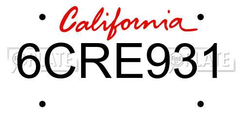 6CRE931 California License Plate
