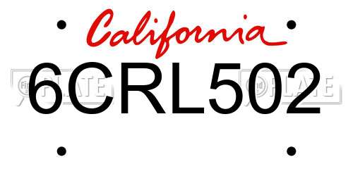 6CRL502 California License Plate