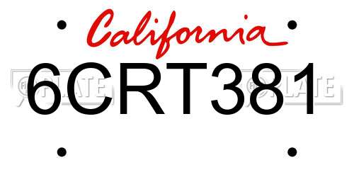 6CRT381 California License Plate