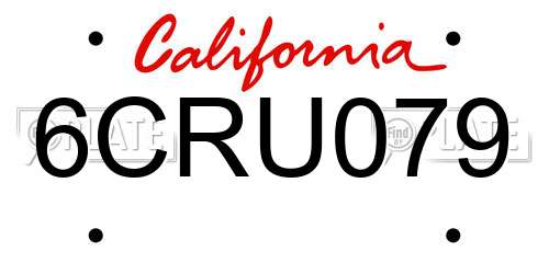 6CRU079 California License Plate