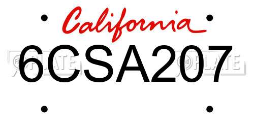 6CSA207 California License Plate