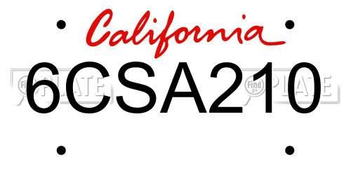 6CSA210 California License Plate