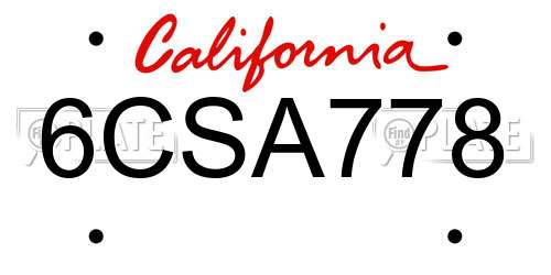 6CSA778 California License Plate