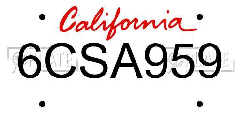 6CSA959 California License Plate
