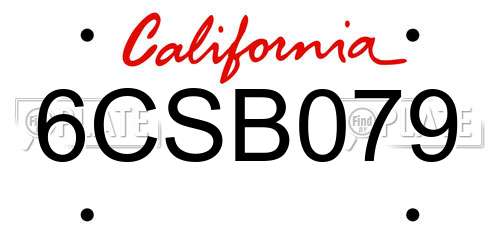6CSB079 California License Plate