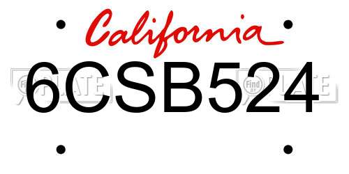 6CSB524 California License Plate