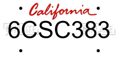 6CSC383 California License Plate