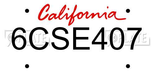 6CSE407 California License Plate