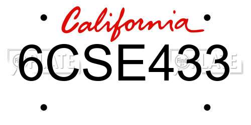 6CSE433 California License Plate