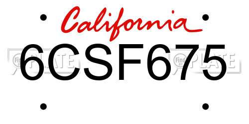 6CSF675 California License Plate