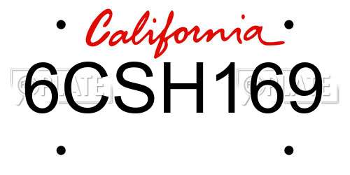 6CSH169 California License Plate