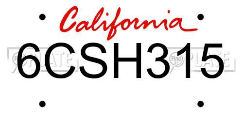 6CSH315 California License Plate