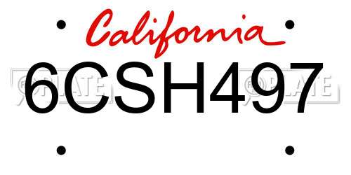 6CSH497 California License Plate
