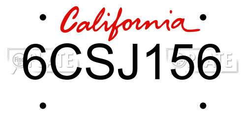 6CSJ156 California License Plate