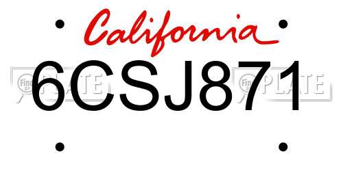 6CSJ871 California License Plate