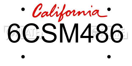 6CSM486 California License Plate