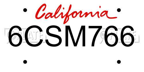 6CSM766 California License Plate