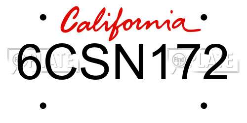 6CSN172 California License Plate