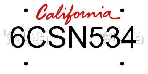 6CSN534 California License Plate