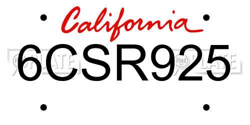6CSR925 California License Plate