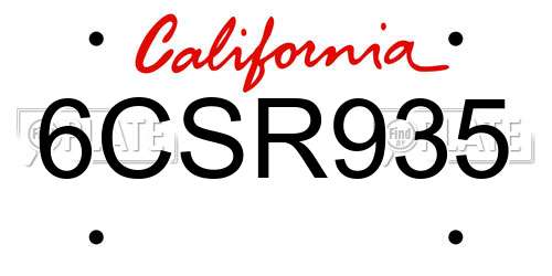 6CSR935 California License Plate