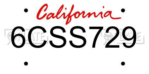 6CSS729 California License Plate
