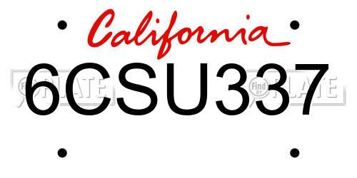 6CSU337 California License Plate