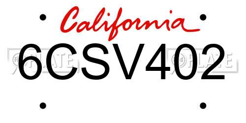 6CSV402 California License Plate