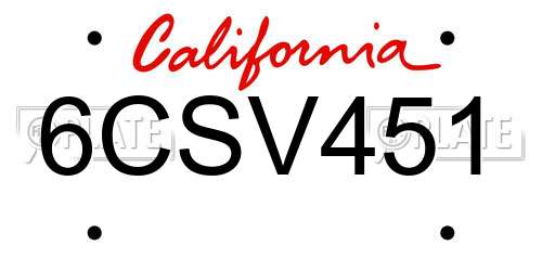 6CSV451 California License Plate