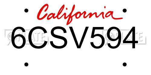 6CSV594 California License Plate