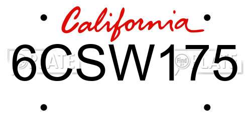 6CSW175 California License Plate