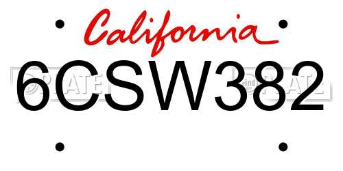 6CSW382 California License Plate