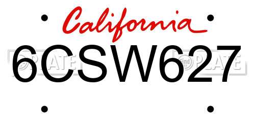 6CSW627 California License Plate