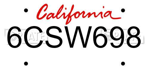 6CSW698 California License Plate