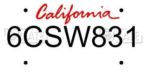 6CSW831 California License Plate
