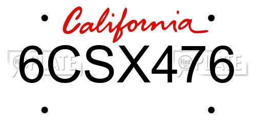 6CSX476 California License Plate
