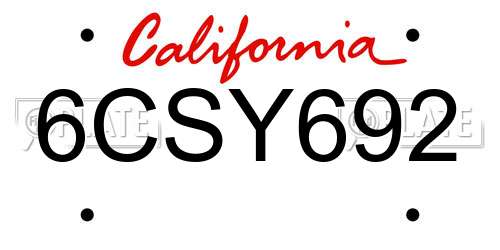 6CSY692 California License Plate