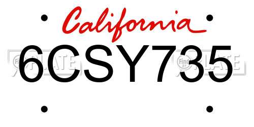 6CSY735 California License Plate
