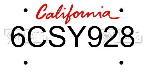 6CSY928 California License Plate