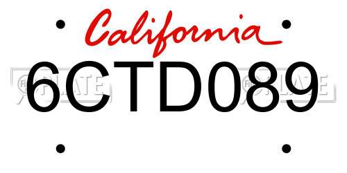 6CTD089 California License Plate