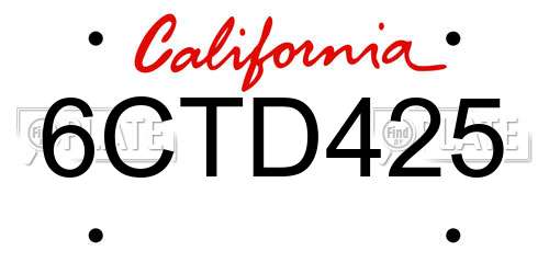 6CTD425 California License Plate