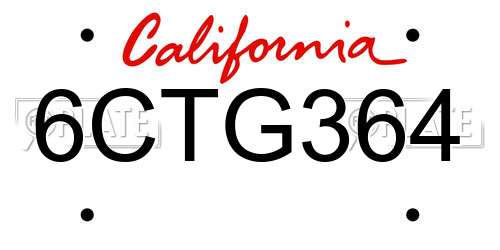 6CTG364 California License Plate