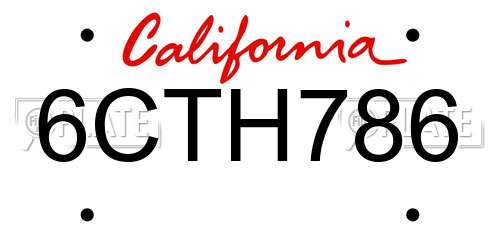 6CTH786 California License Plate